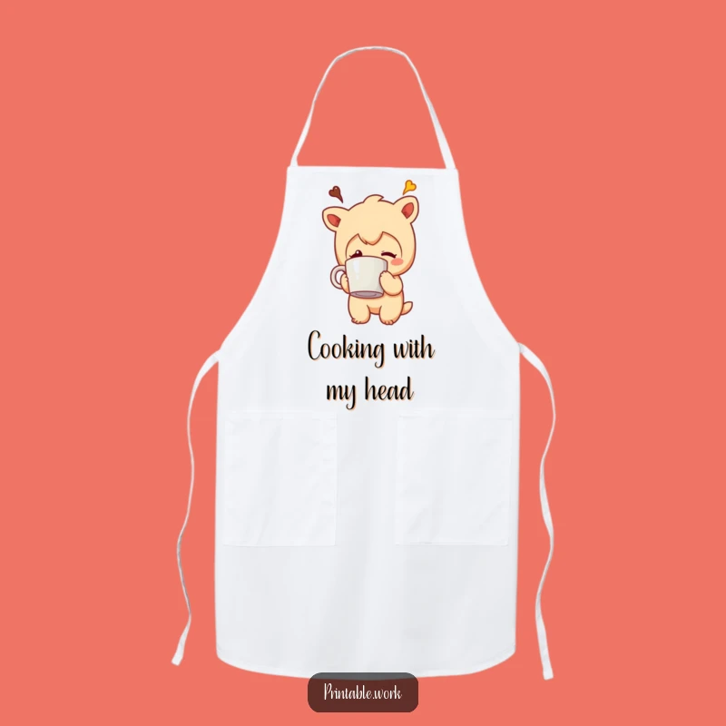Funny Coffee Mug Stuck Head Character Apron - Cook Up Some Laughs