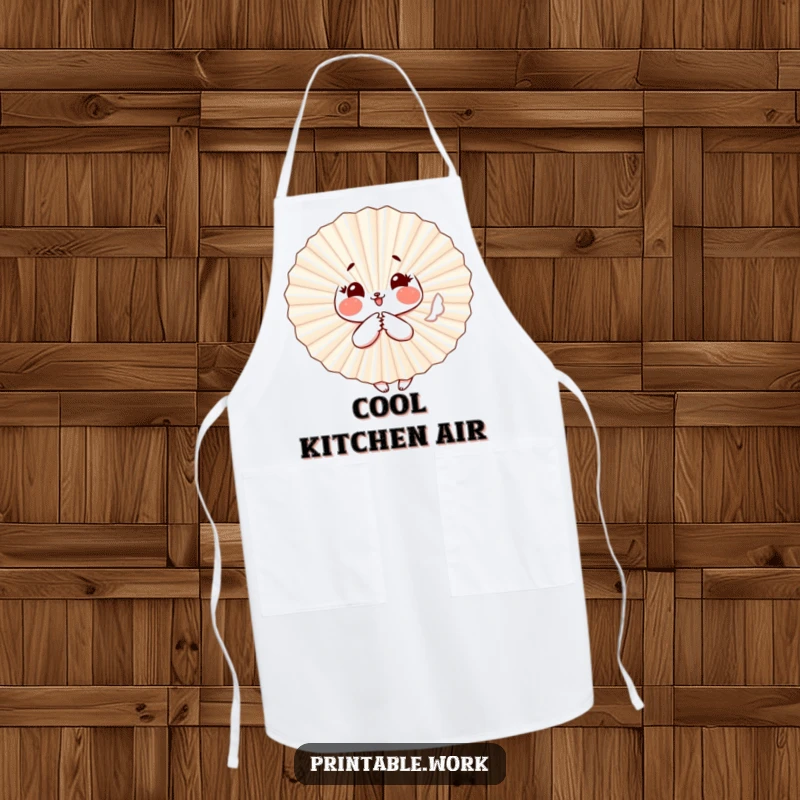 Funny Paper Fan Apron: A paper fan character with rosy cheeks flutters playfully, a fun and practical kitchen accessory.