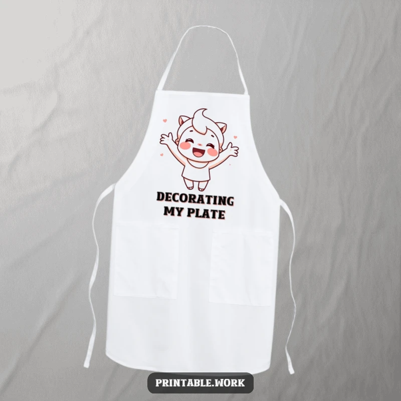 Funny apron with a cute, smiling character enthusiastically decorating a printable item, ready for creative projects.