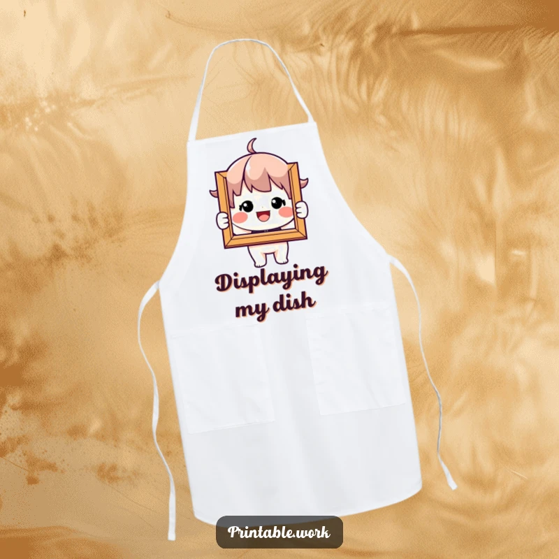 Funny Apron: Character beams holding a picture frame, a fun and functional gift for memory keepers.