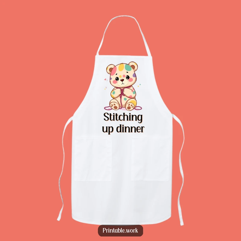Funny Bear Knitting Apron - Content Chef Crafts Colorful Meal Gift
