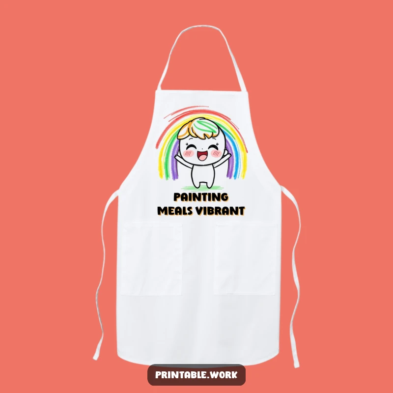 Funny Crayon Character Apron: Vibrant Rainbow Kitchen Wear, Perfect Funny Gift