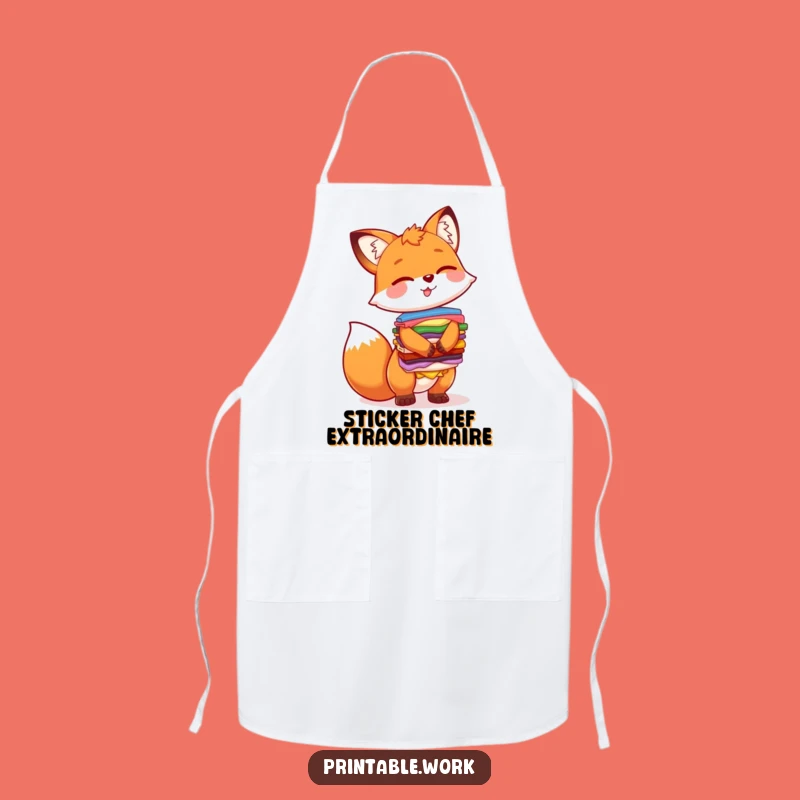 Funny Giggling Fox Chef Apron - Hilarious Kitchen Helper for Sticker Lovers