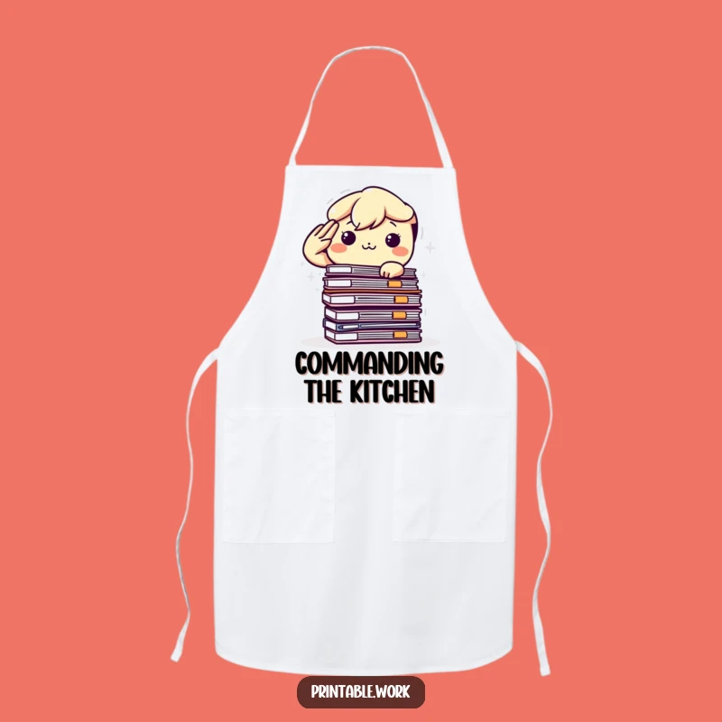 Funny Kawaii Chef's Salute Apron: Determined Character Tackles Files, Kitchen Humor Gift