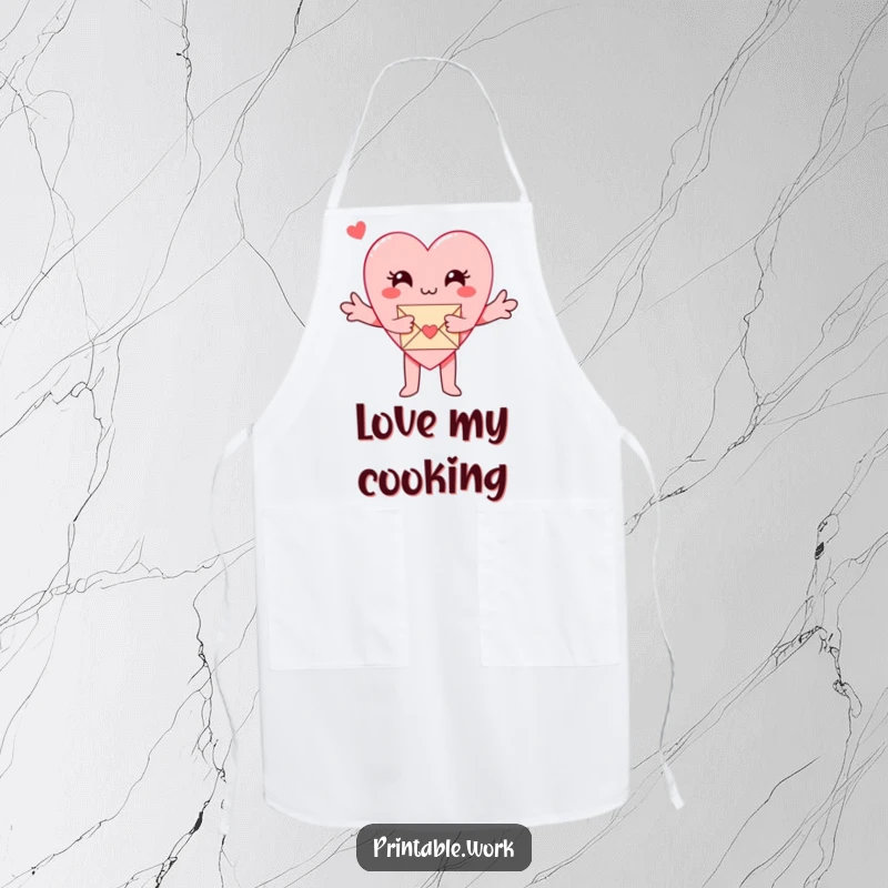 Funny Paper Heart Apron: A paper heart character hugs a small envelope, a fun and practical kitchen accessory.