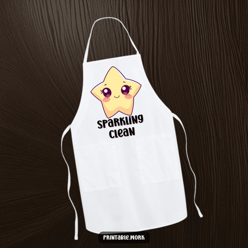 Funny Paper Star Apron: A paper star character with wide eyes sparkles brightly, a fun and practical kitchen accessory.