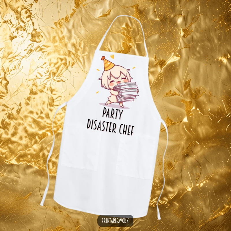 Funny Tripping Character Apron: A character tripping with papers, printed on a durable apron for a funny kitchen experience.