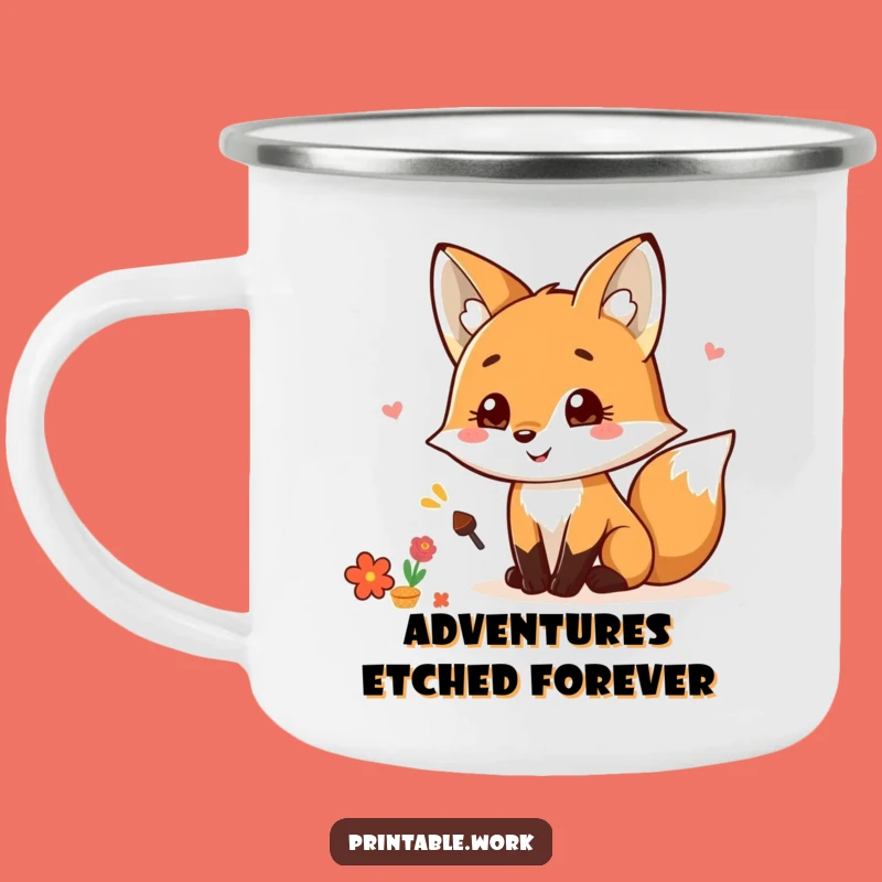 Adventure-Ready Funny Kawaii Fox Scrapbooking Camping Mug: Funny Gift for Outdoor Crafters