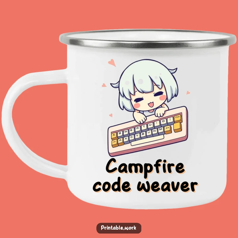 Funny Kawaii Typist Camping Mug: Mobile Office Vibes, Perfect Funny Gift