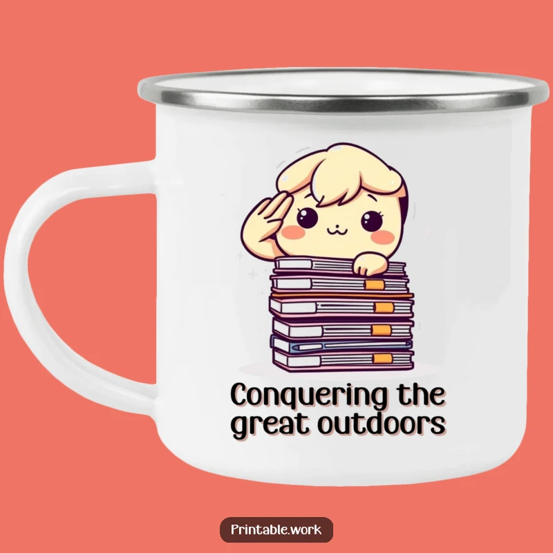 Funny Kawaii Campfire Files Mug: Determined Hero Salutes Adventure, Hilarious Outdoor Gift