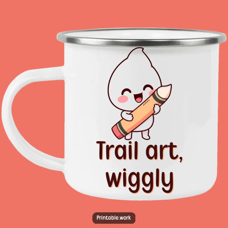Durable Funny Happy Kawaii Wiggly Line Crayon Camping Mug - Artistic Adventure Gear
