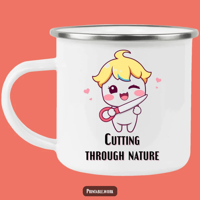 Durable Funny Kawaii Wink & Snip Camping Mug - Adventure Ready!
