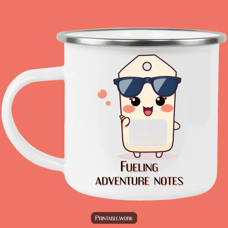 Funny Paper Tag Camping Mug: Happy Sigh Pencil for Outdoor Adventures