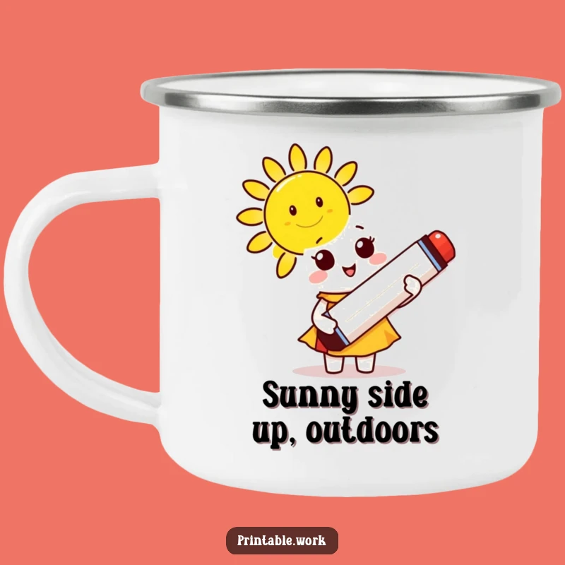 Funny Sunny Creator Camping Mug: Cute Marker Character, Durable & Humorous Outdoor Gift