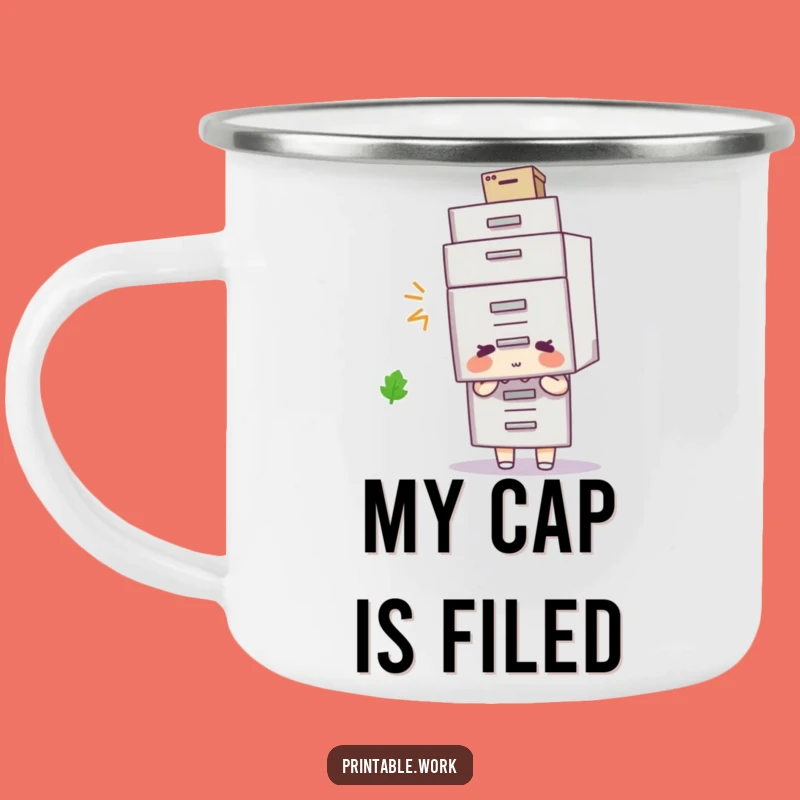 Funny Filing Cabinet Hat Camping Mug: Absurd Office Style, Durable & Hilarious