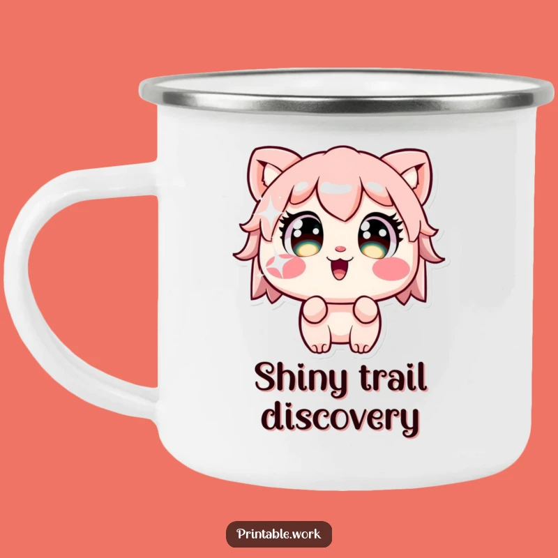 Durable Funny Kawaii Sticker Stare Camping Mug - Adventure Sparkle!