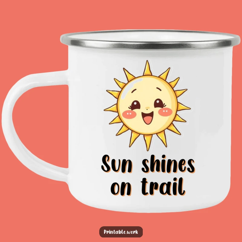 Funny Sun-Drawing Character Camping Mug: Adventure with Sunny Focus