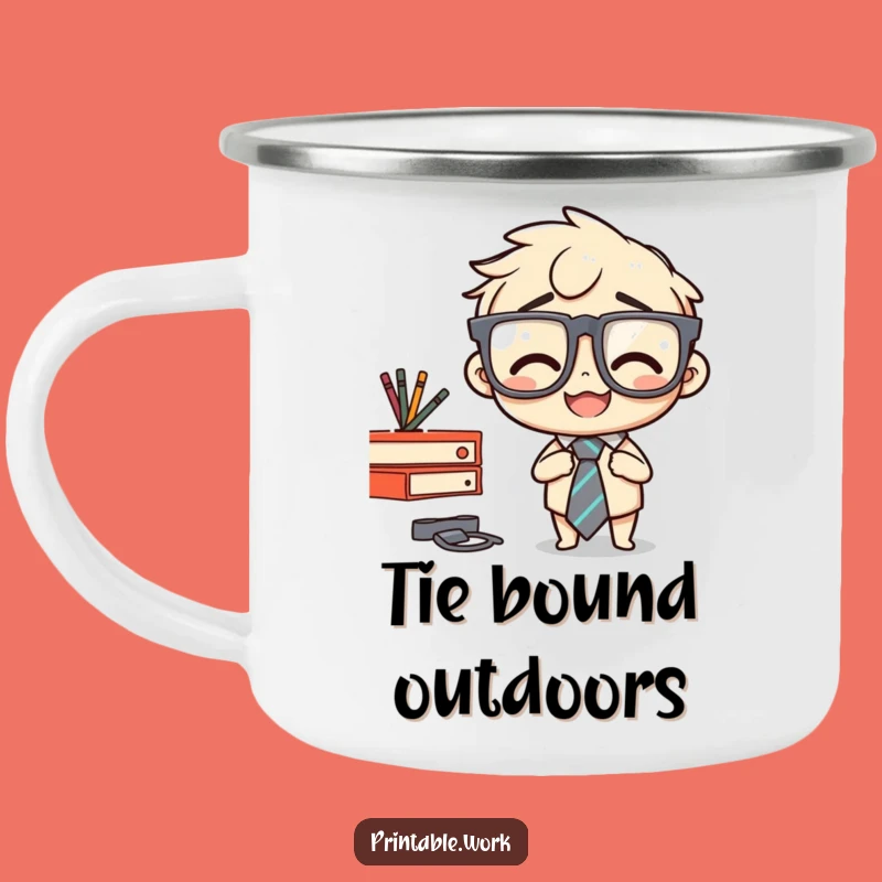 Funny Stapler Tie Mishap Camping Mug: Sip Your Coffee with This Hilarious Outdoor Buddy