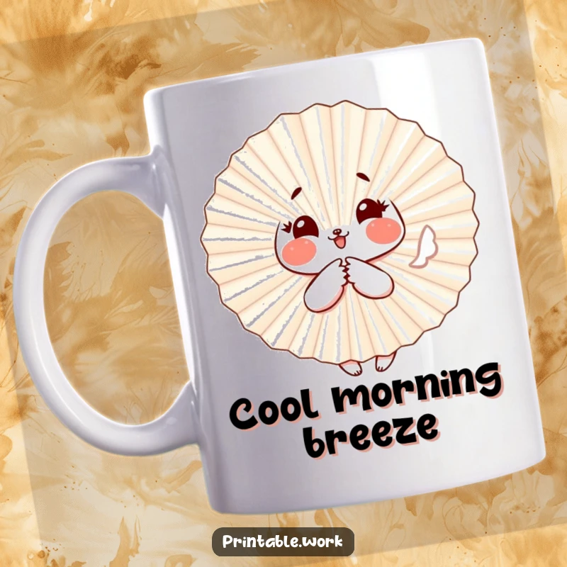 Funny Paper Fan Mug: A paper fan character with blushing cheeks playfully flutters, bringing cheerful vibes.