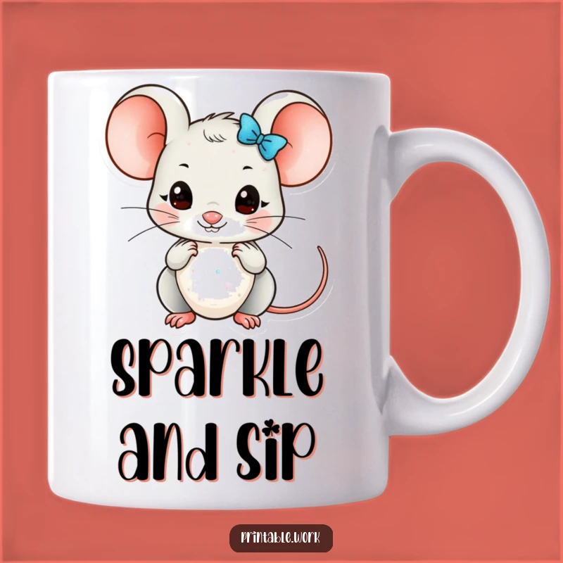 Funny Kawaii Mouse Embellishment Mug: Sparkling Art and Hilarious Gift