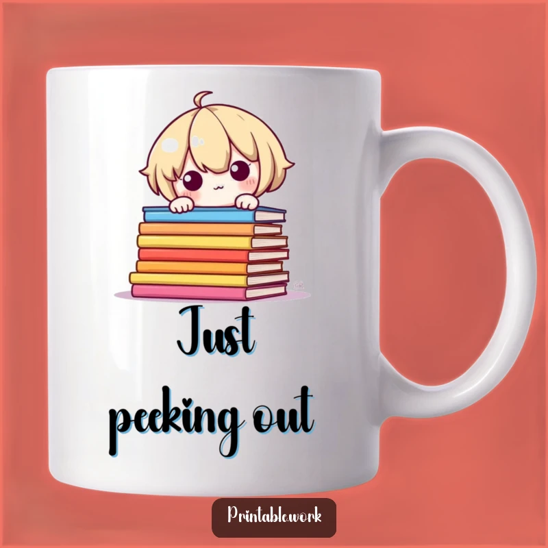 Funny Shy Kawaii Reader Mug: Adorable Bookworm Character, Perfect Funny Gift for Book Lovers