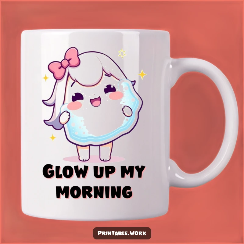 Funny Kawaii Sticker Mug: Delighted Character Expresses Joy, Perfect Funny Gift!