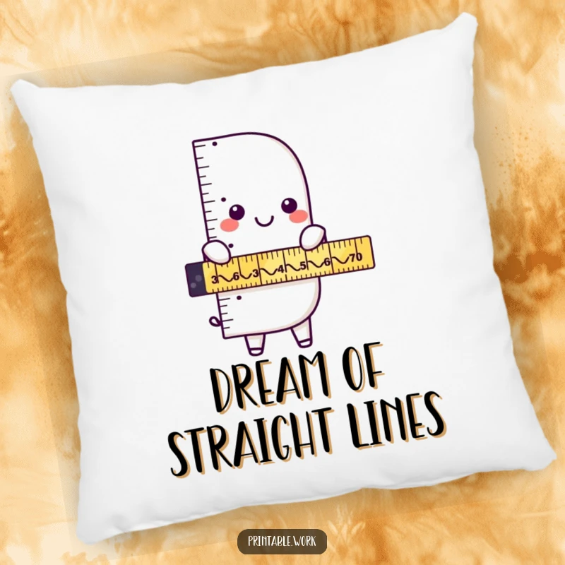 Funny ruler character measuring zigzags on a soft pillow, providing comfort and humorous geometric-themed decor.