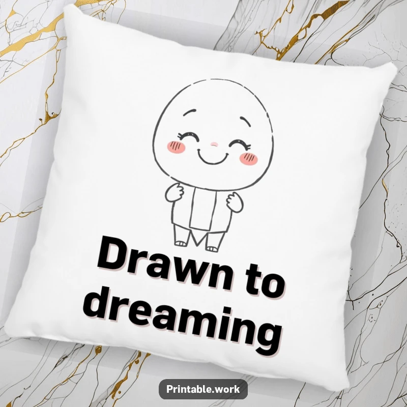 Funny smiling pencil character pillow, happily drawing a cheerful, wobbly line, adding comfort and artistic charm to any room.