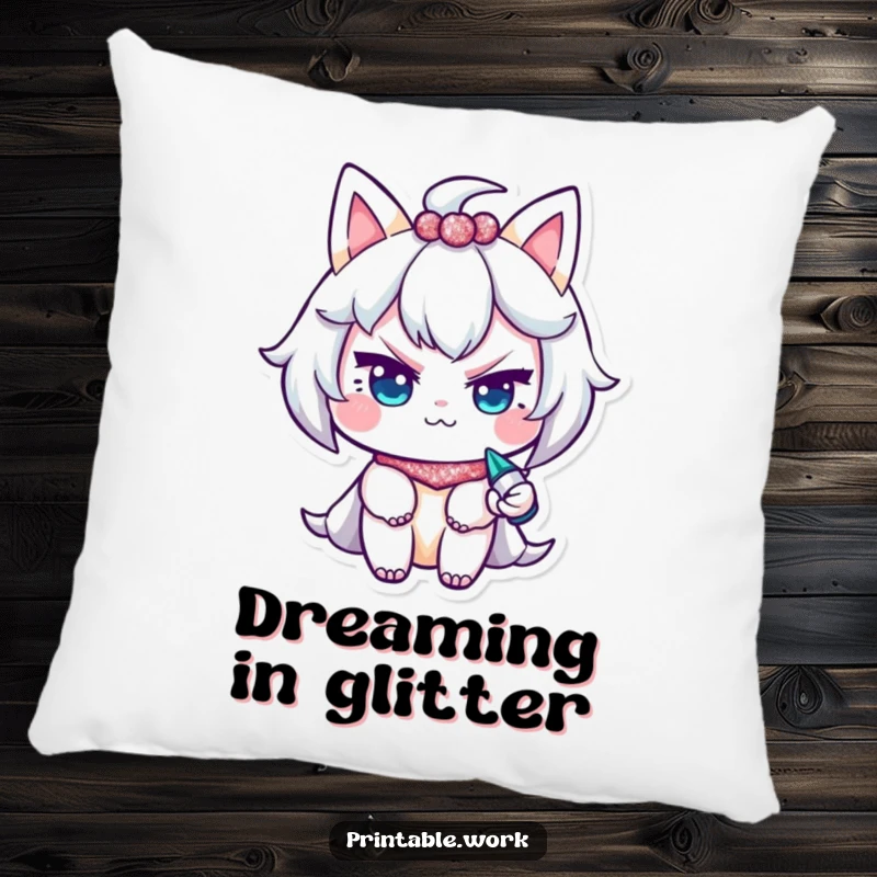 Funny Pillow: A character gives a mischievous wink while using a glitter pen, adding sparkly comfort.
