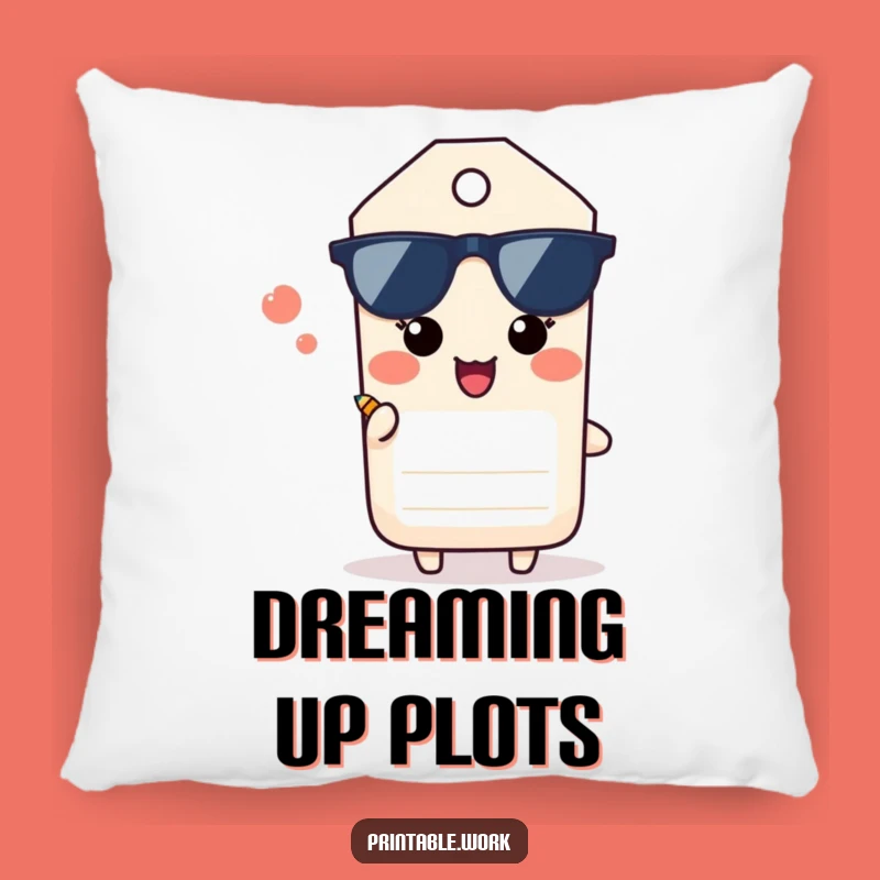 Funny Paper Tag Pillow: Cozy Comfort with a Happy Sigh Pencil