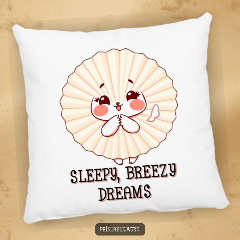 Funny Paper Fan Pillow: A paper fan character with rosy cheeks flutters playfully, offering soft, comfortable, and funny decor.