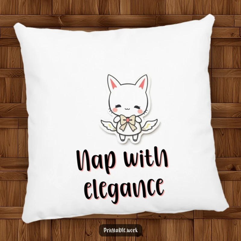 Funny paper character doing a curtsy with a bow, bringing elegance to this soft, funny pillow.