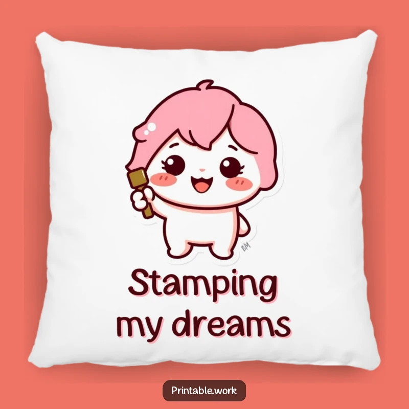 Funny Kawaii Stamper Pillow: Cozy Cheerful Character Decor Funny Gift