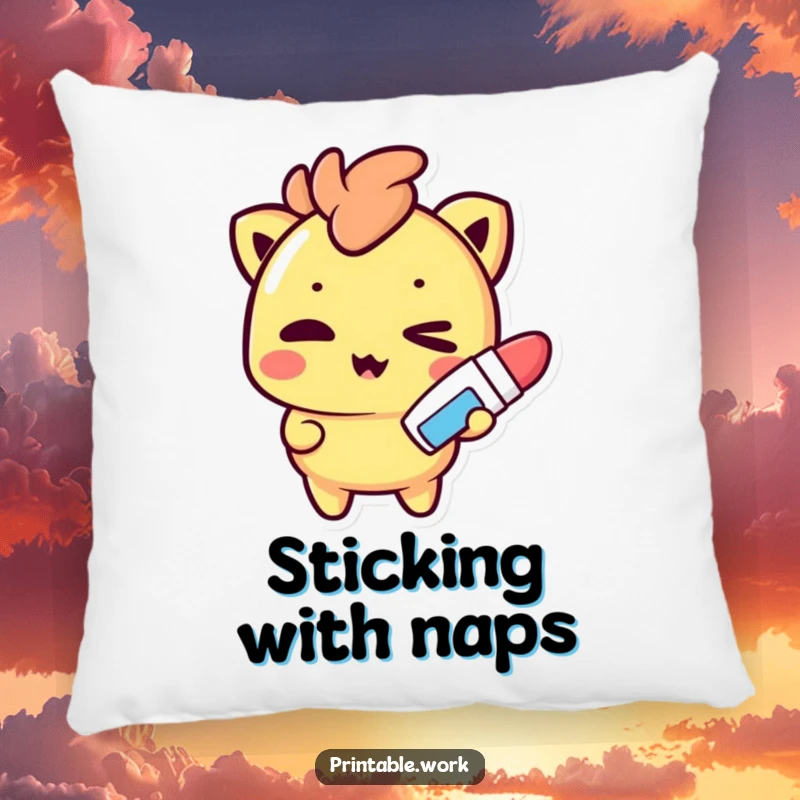 Funny Pillow: A mischievous Kawaii character winks, holding a glue stick, offering comfort and a touch of crafty fun.