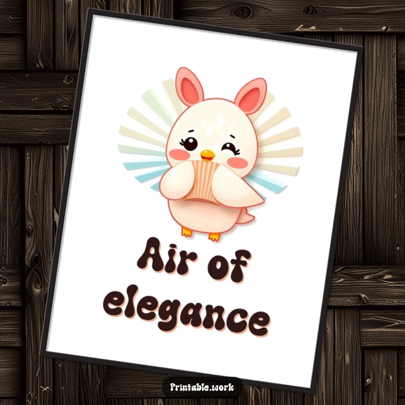 Funny digital art print of a rosy-cheeked paper fan character fluttering playfully, creating an instant mood of cheerful humor.