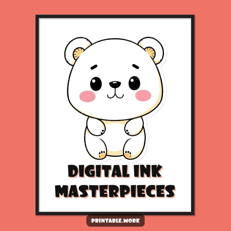 Funny Kawaii Bear Stamp Artist Digital Print: Instant Creative Decor