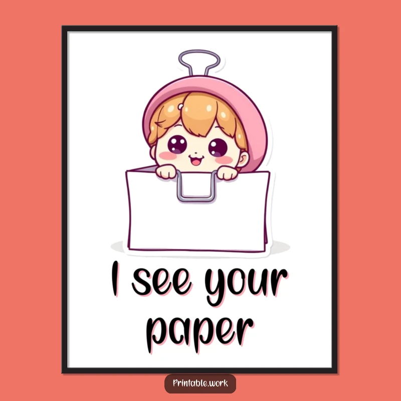 Funny Binder Clip Digital Print: Curious Office Art, Instant Download, Perfect Funny Gift