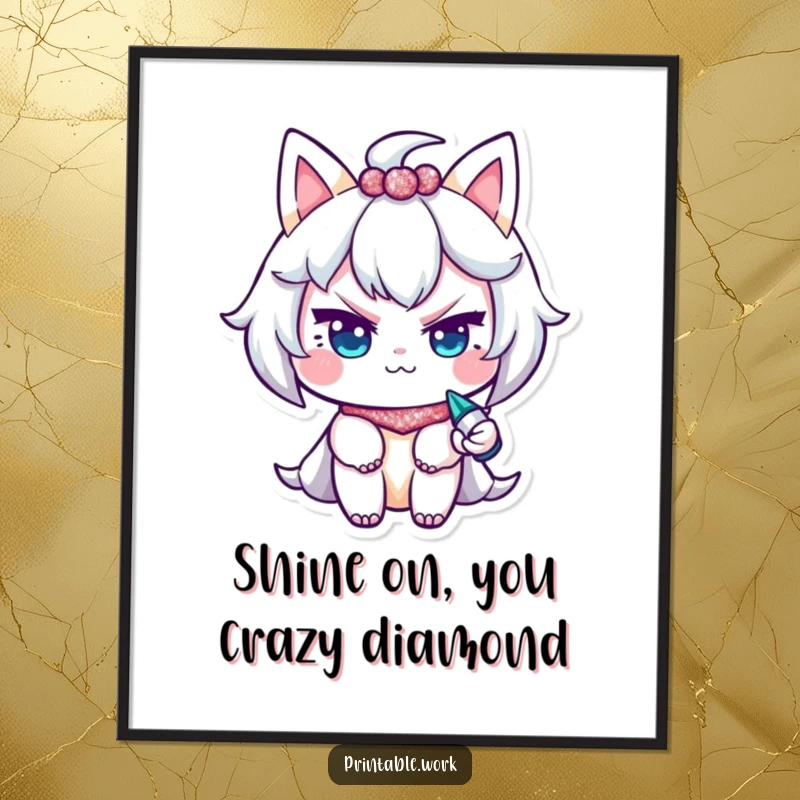 Funny Digital Art Print: A character with a mischievous wink uses a glitter pen, bringing instant sparkle and charm.