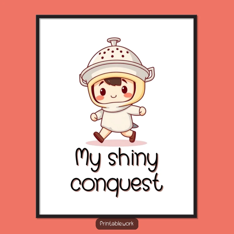 Funny Kawaii Colander Helmet Digital Art - Marching Character Printable Gift