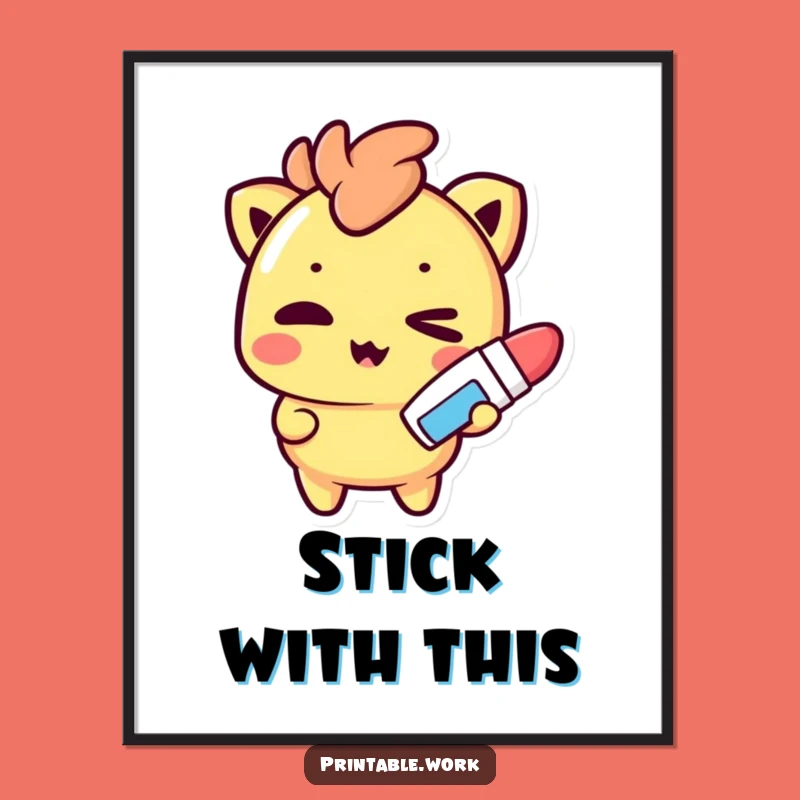 Funny Kawaii Digital Art: Glue Stick Wink Print, Instant Funny Gift!