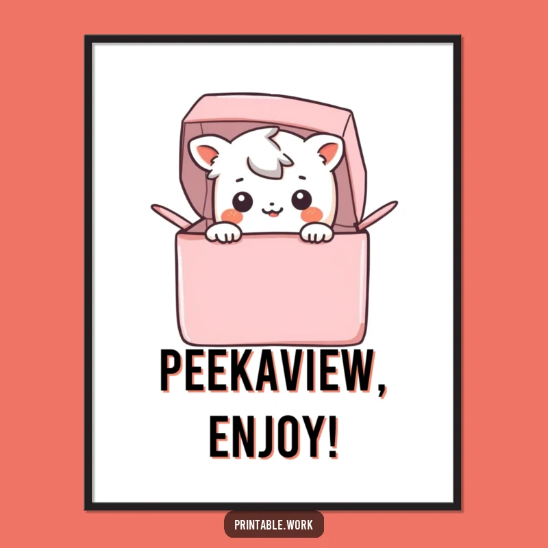 Funny Kawaii Digital Art: Peeking Character Surprise Decor, Instant Funny Gift!