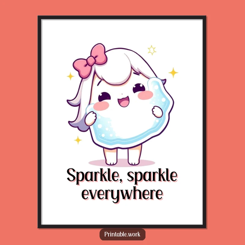 Funny Kawaii Digital Art: Sparkly Sticker Joy Print, Instant Funny Gift!