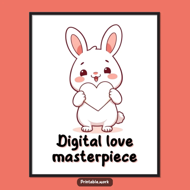 Funny Kawaii Rabbit Heart Cutter Digital Print: Instant Love for Your Walls