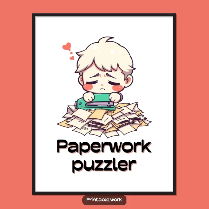 Funny Office Digital Art: Confused Stapling Scene, Instant Relatable Decor, Gift