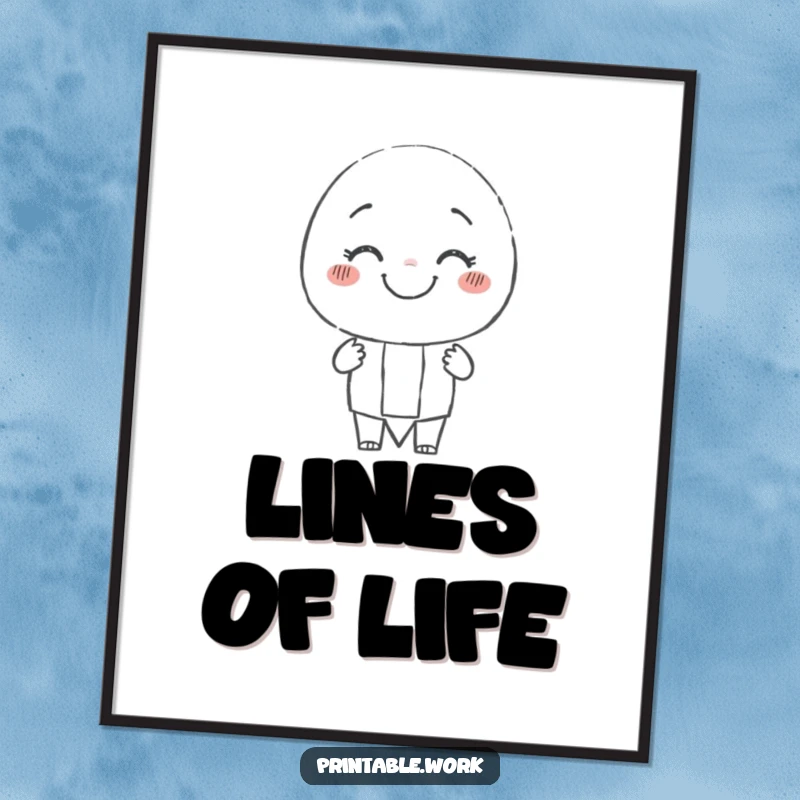 Funny smiling pencil character digital art print, happily drawing a cheerful, wobbly line, ideal for creative digital decor.