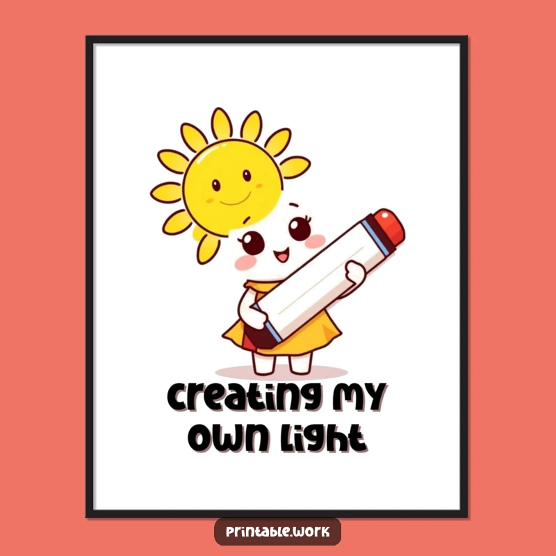 Funny Sunny Creator Digital Print: Cute Marker Character Art, Instant Cheerful Decor