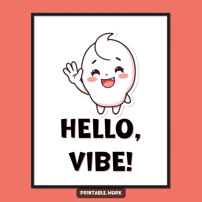 Funny Waving Sticker Digital Art: Happy Character Artwork, Instant Funny Gift Download