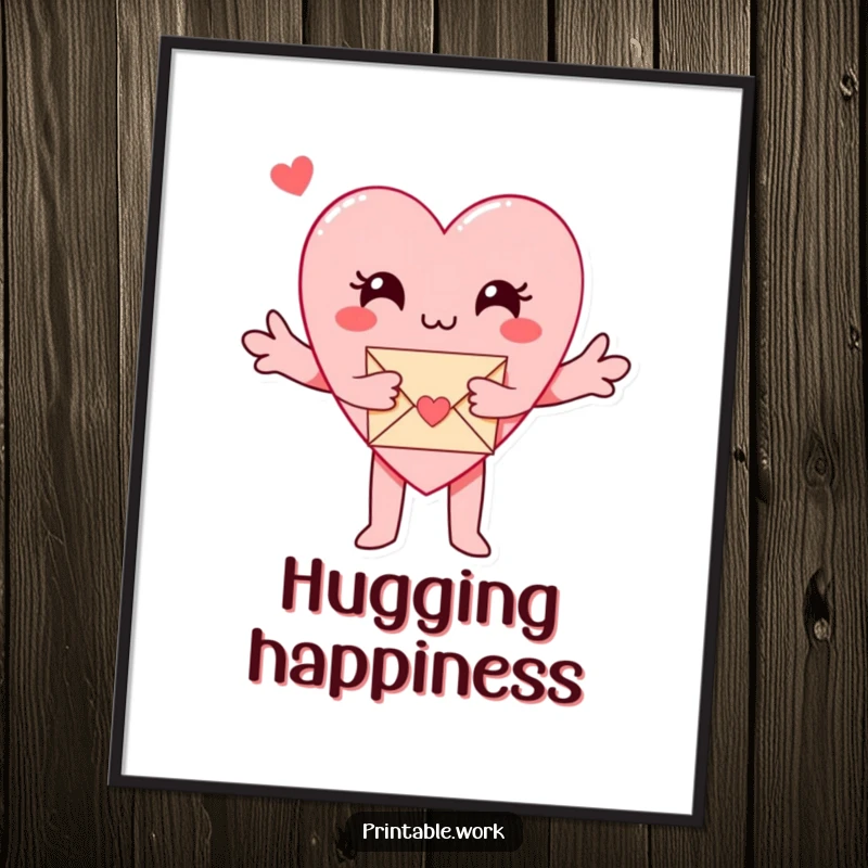 Funny Paper Heart Digital Art Print: A paper heart character hugs a small envelope, creating instant heartwarming and funny decor.