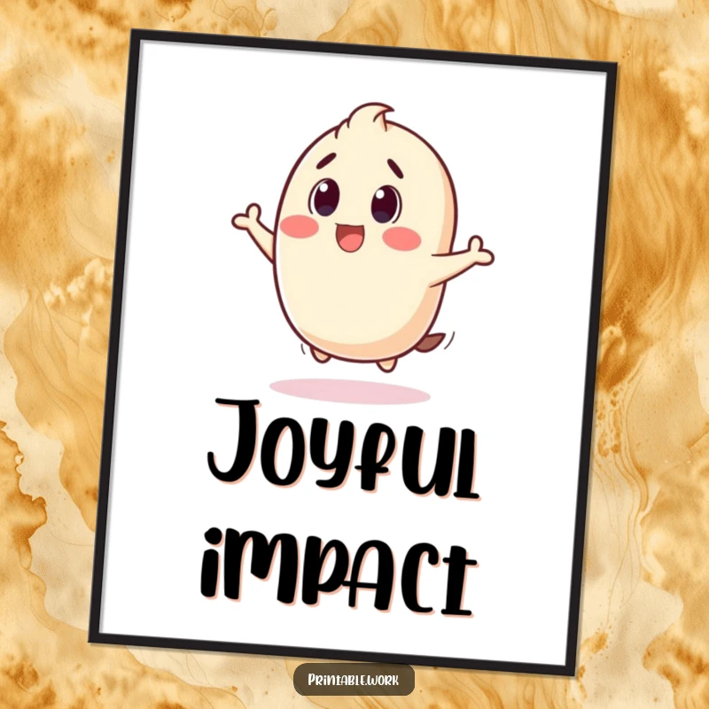 Funny digital art print of a stamp character bouncing with a joyful 'thud', adding cheerful and surprising decor.