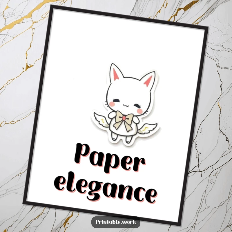 Funny paper character doing a curtsy with a bow, depicted in an elegant and funny scene as a digital art print.